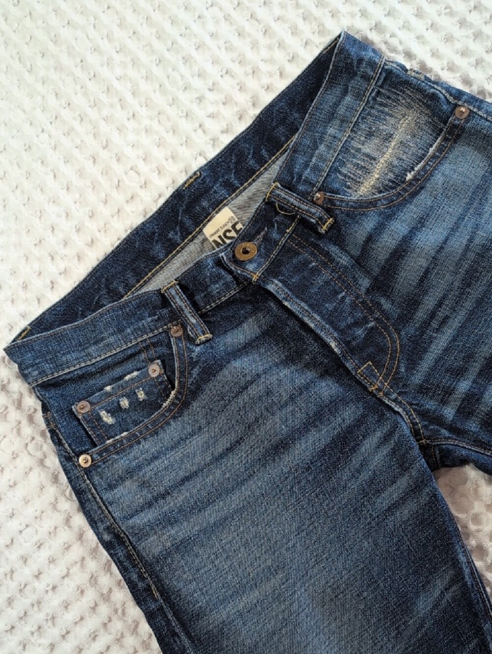 NSF Women's Straight Slouch Dark Blue Distressed Jeans Size 29